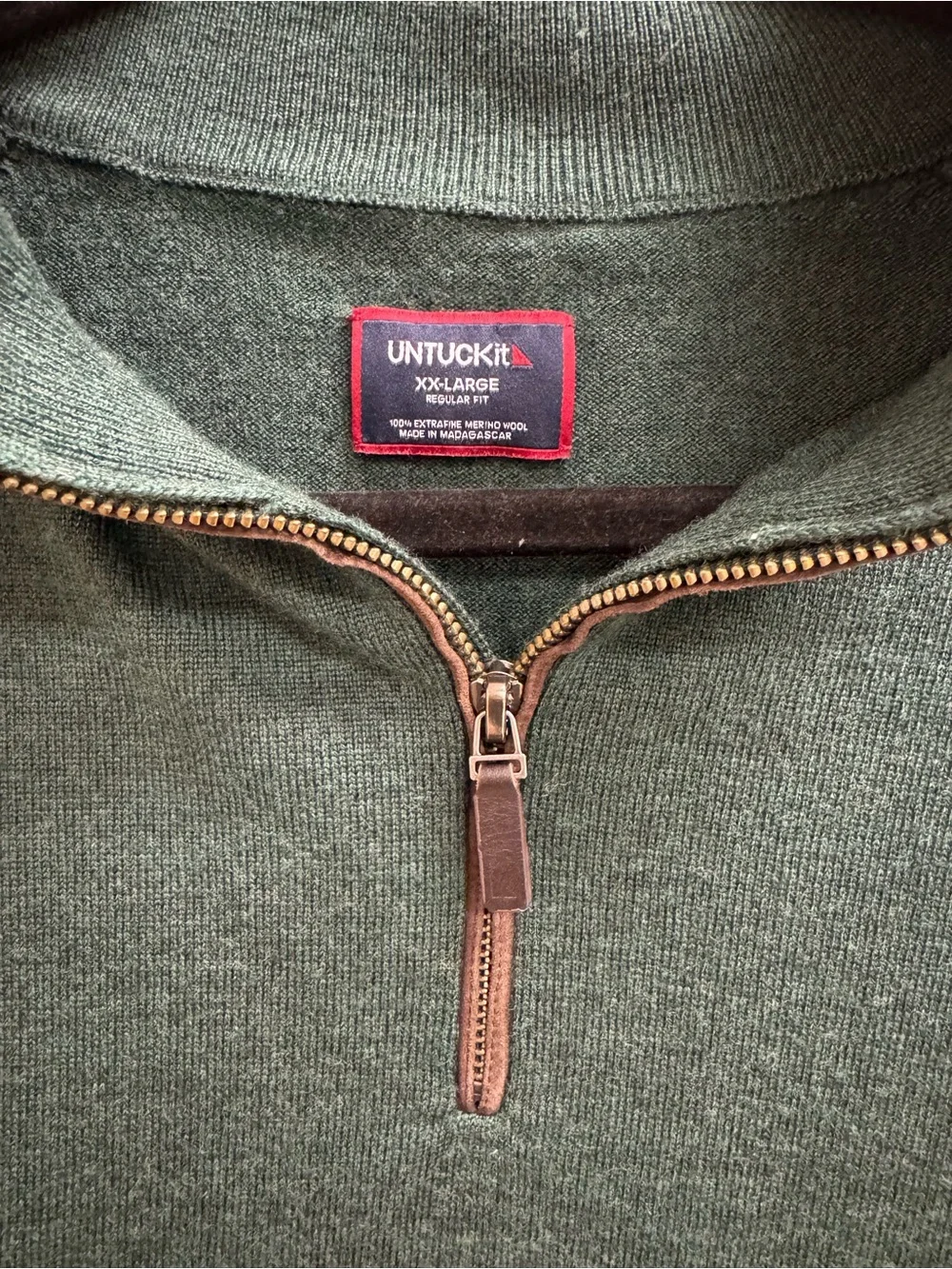 UNTUCKit Men's Merino Wool 1/4 Zip Sweater Forest Green XXL Belguardo Style